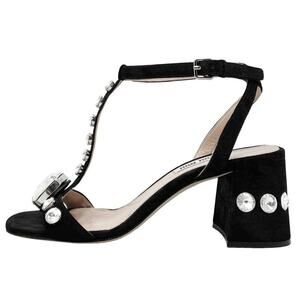 Miu Miu Crystal Embellished Black Suede T-Strap Sandals Size EU 37.5